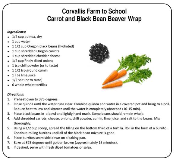 Corvallis (OR) Farm to School, Carrot, Black Bean, and Quinoa Wraps