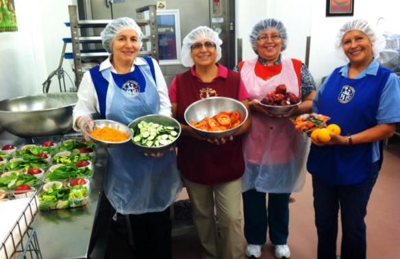 School Nutrition Professionals make daily salads. El Monte City Schools, California (May 2014)