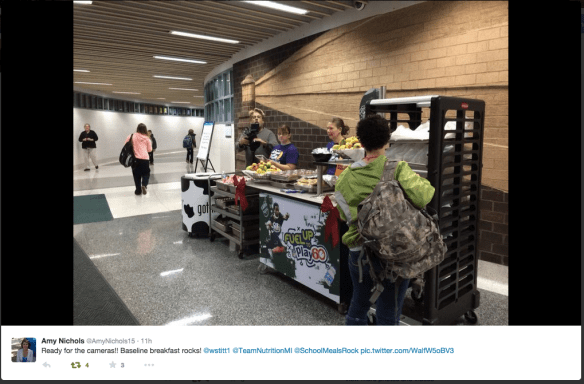 Great 'action' shot of a #SchoolBreakfast cart